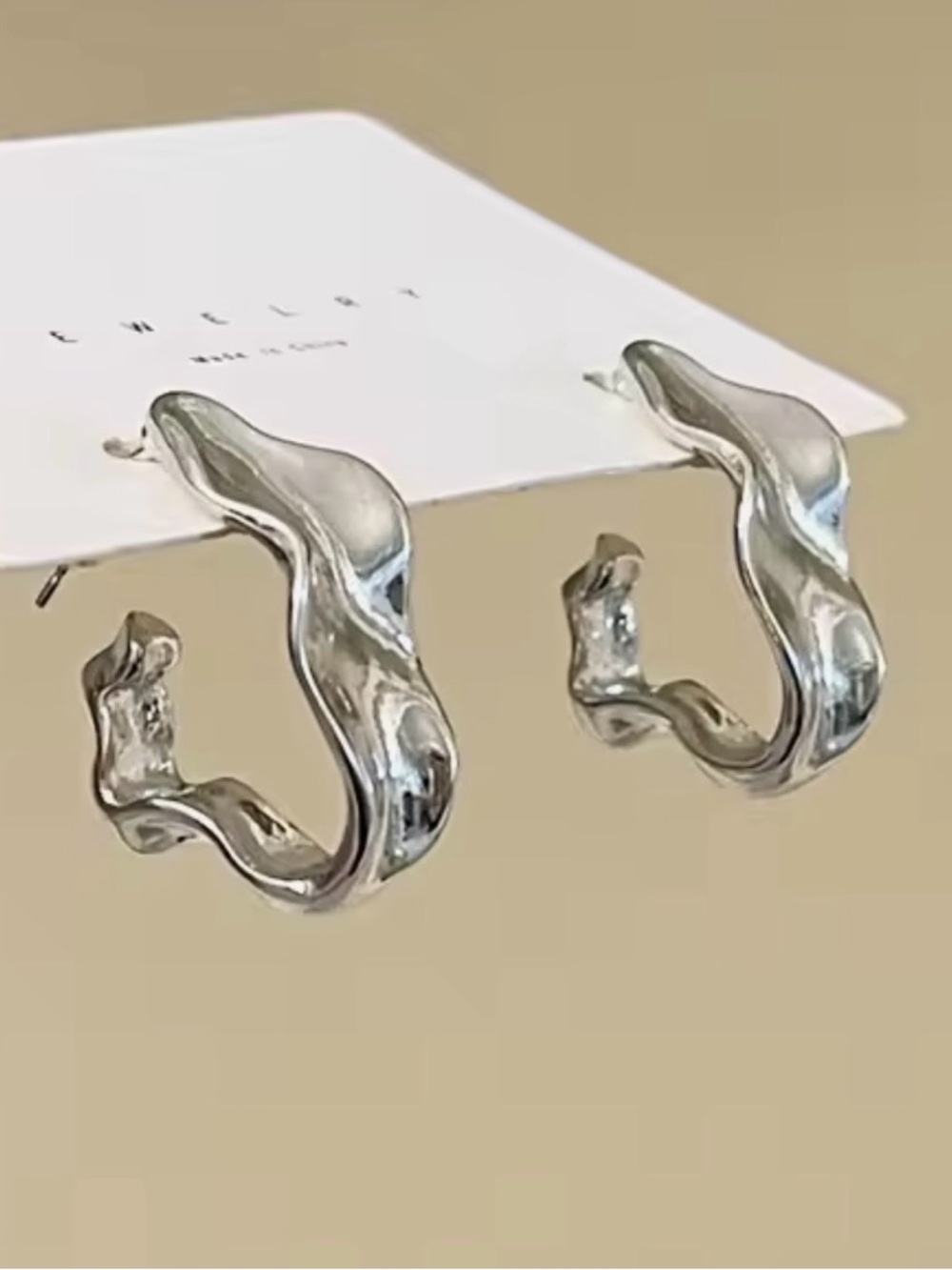 Asymmetrical Sculpted Earrings Silver Crumpled Molten Metal MY02